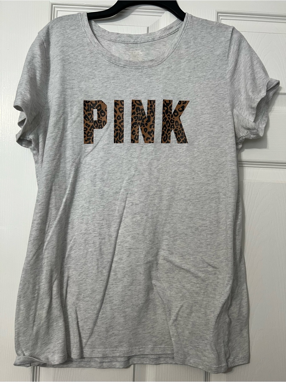 PINK Leopard Logo Tee - Light Gray